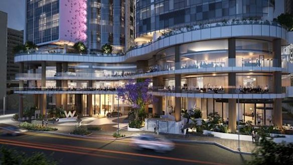 W Hotel and dining establishments at the $1 billion mixed-use Brisbane Quarter project.