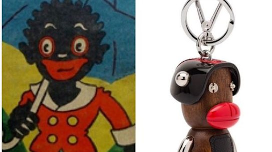 An image showing the Prada keyring that has been removed from sale, and Little black sambo. Photo: Instagram/Diet Prada