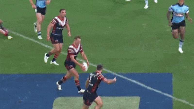 Roosters star delivers hat-trick against Ronaldo Mulitalo in thrilling win over Sharks