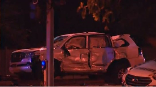 A 17-year-old teenager allegedly crashed a stolen Toyota Landcruiser that rolled and hit two pedestrians who died at Alexandra Hills in Queensland. Photo: Nine News