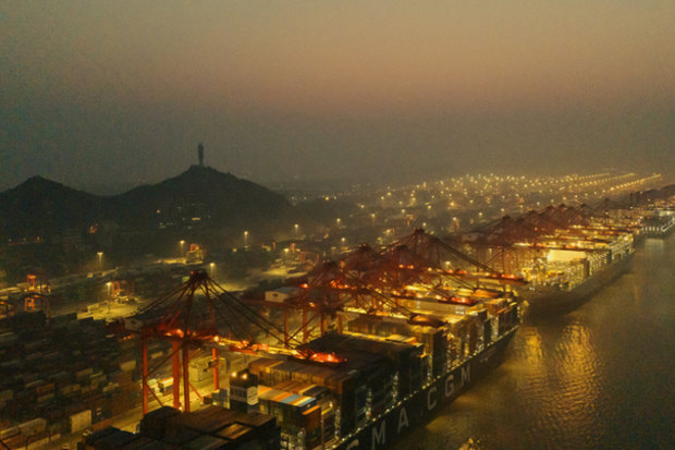 Container ships at the Yangshan Port in Shanghai in January. Trump has added 10 per cent to tariffs on Chinese goods into the US.
