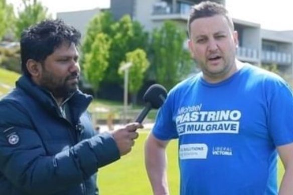 Anti-lockdown activist Rukshan Fernando and Liberal candidate for Mulgrave, Michael Piastrino.