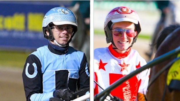 Harness racing drivers Jack Brown and Lucas Rando.