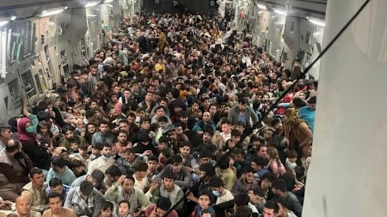 640 Afghans fleeing Kabul aboard the US Air Force C-17 Globemaster.
