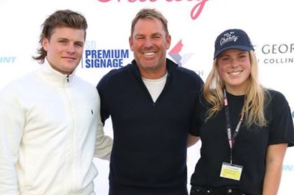 Shane Warne, pictured with his children Jackson (left) and Brooke.