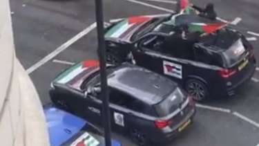 Vehicles with Palestinian flags seen in London. Their occupants shouted anti-Semitic statements.