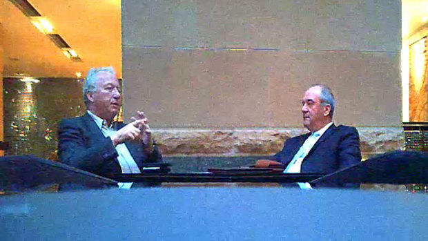 The head of investment for Country Garden Tim Lakos and Daryl Maguire meeting at The Westin in 2017.