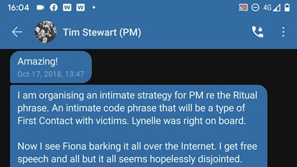 Tim Stewart’s text message exchange about ’Ritual abuse” sent five days before the Prime Minister’s speech.