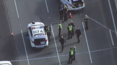 Police on the Monash Freeway.