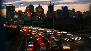 Peak hour traffic on Brisbane Riverside Expressway.