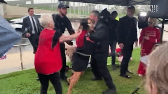 Lidia Thorpe is tackled to the ground by police 