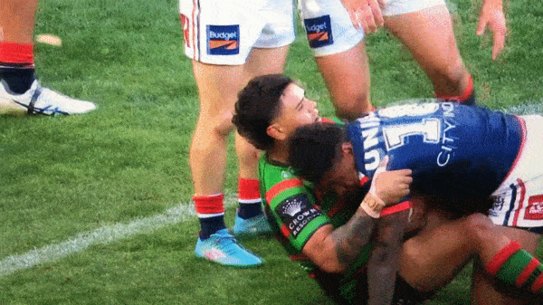 Victor Radley and Latrell Mitchell in last year’s elimination final.
