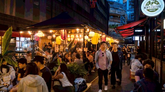Diners outside Nakano Darling in the newly developed Darling Square area on the edge of Chinatown.