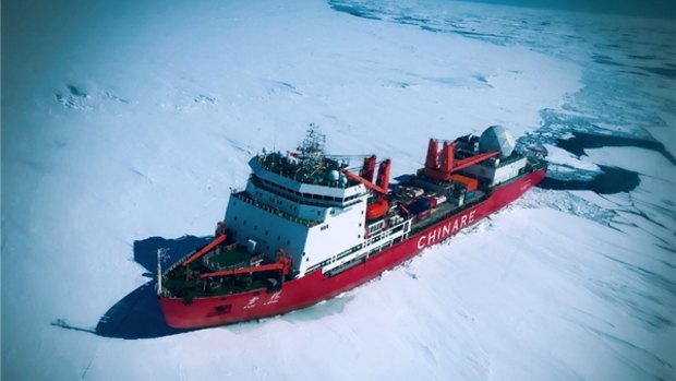 The Chinese research vessel and icebreaker Xuelong (Snow Dragon) in the Antarctic in December 2016.