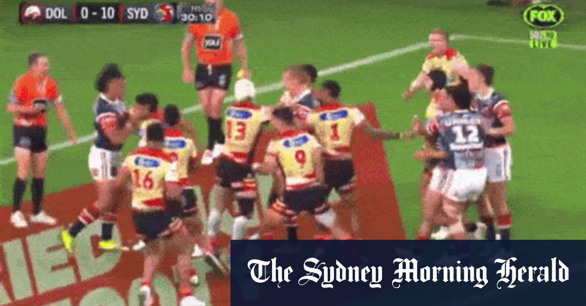Fight night: Roosters wallop Dolphins on night of drama