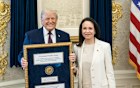 Donald Trump and Maria Machado with the Nobel Peace Prize at the White House on Thursday.