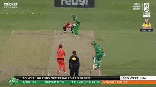 Heather Graham gets Meg Lanning out in the WBBL semi-final.