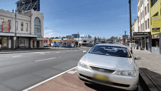 Gif showing the proposed changes to Parramatta Road and the inclusion of a light rail. 