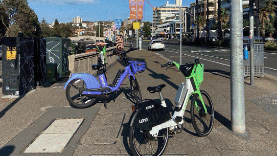 GIF - In a supplied image acquired Wednesday, 26 July 2023 , shows bikes left on the street in the city, Bondi and inner west of Sydney. Bike sharing companies have dropped heaps of bikes on Sydney streets in the past week or so and this will no doubt trigger complaints. Photo: SUPPLIED

