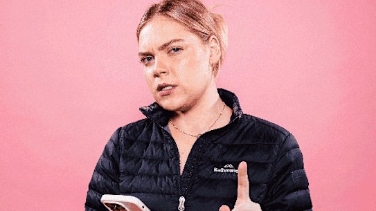 GIF - Sun Herald Mothers Day shoot.. Australian TikTok star Millie Ford, whose mum caricatures have become extremely popular on social media platforms TikTok and Instagram. Photo shows Millie in Character. Photographed at 1 Denison, Friday 12th May 2023. Photo: James Brickwood. SHD NEWS 230512