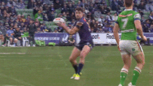 Sua Fa'alogo kicks the ball against Canberra.