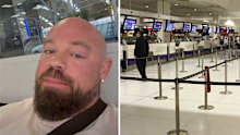 Kris Stephens pictured at Sydney Airport after he was detained by AFP officers.