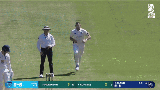 ictoria’s Scott Boland dismisses Sam Konstas, of NSW, lbw for 2 in the Sheffield Shield match at the MCG. 