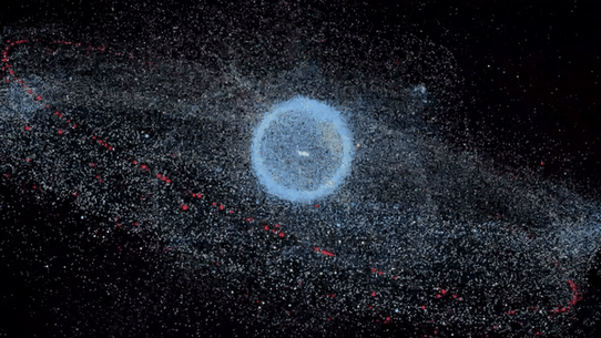 A visualisation of space debris surrounding Earth.