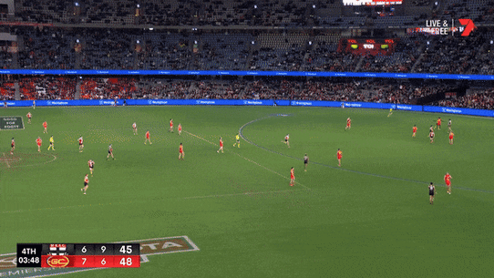 Gold Coast’s Mac Andrew remonstrates with the umpire after conceding a crucial free kick to St Kilda opponent Max King.