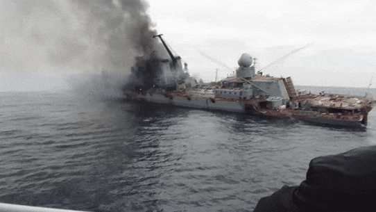 Images of the stricken Russian ship have emerged.