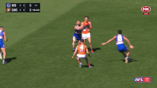 Western Bulldogs defender Liam Jones will face scrutiny for this tackle in the round 24 game against GWS.