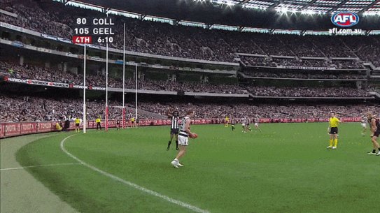 Steve Johnson takes a snap from a set shot against the Pies.
