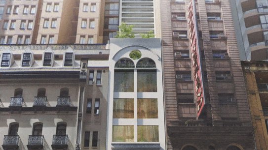 Gif of Artist impression of a proposal to build Australia’s skinniest tower building in Sydney. 410 Pitt Street Sydney. Image supplied (Andrew Taylor)
