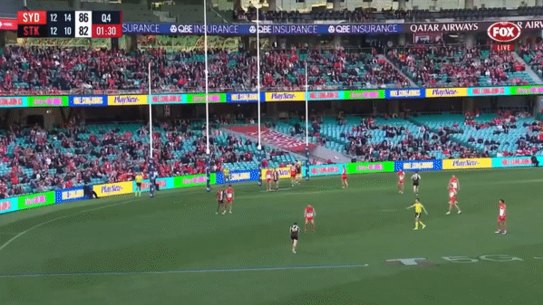Jack Higgins misses a set shot in the last two minutes against Sydney.