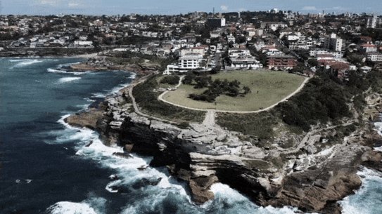 Drone vision of Marks Park, from off the coast of Tamarama.