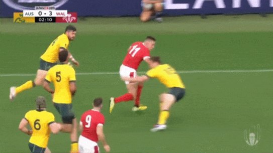 Australia's Adam Ashley-Cooper comes off the ground before attempting to the win the ball back and is penalised.