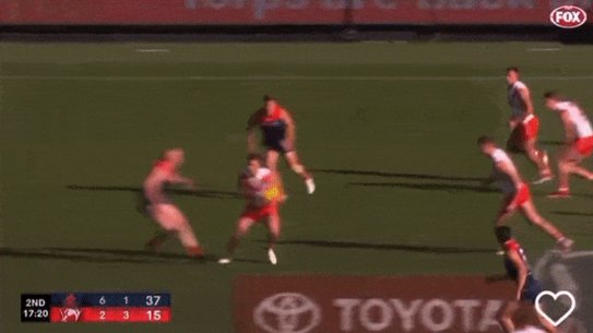 Clayton Oliver was not cited by the match review officer for this tackle in round three on Luke Parker.