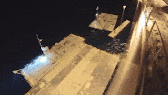 A temporary floating pier being assembled in Queensland last year.