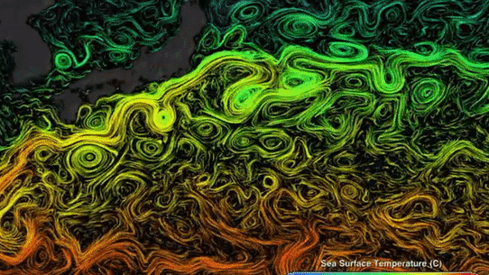 Mesoscale eddies cover the ocean, shifting heat and nutrients alongside larger, stronger currents.