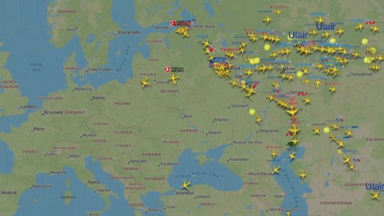 Flights leaving Moscow and St Petersburg following Putin’s announcement of a mobilisation.