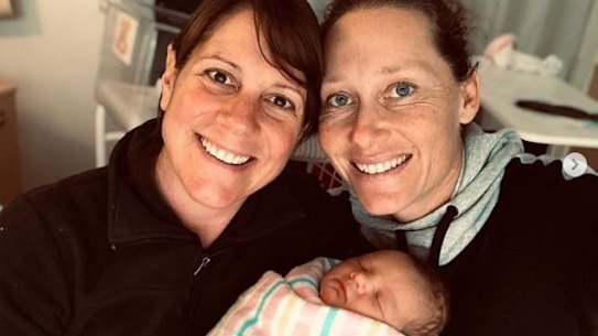 Sam Stosur with partner Liz and baby Genevieve.