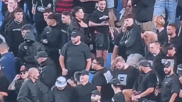 A man appears to give a Nazi salute at an A-League match on Saturday in Sydney.