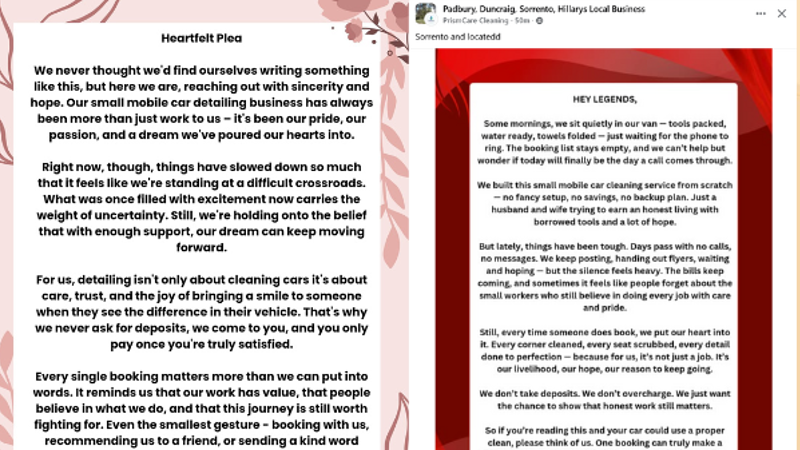 Prevaranti se na družbenih omrežjih v Perthu lažno predstavljajo kot družinska podjetja in prosijo za pomoč