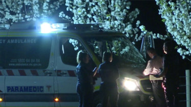 Emergency services at the scene of a fatal hit-run in Traralgon on Tuesday night. 