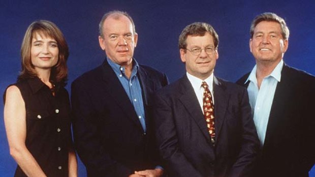 Jana Wendt, Mike Willesee, Chris Masters and Bill Peach, presenters of the ABC's Four Corners.