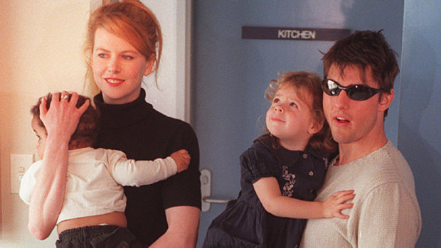 Nicole Kidman and Tom Cruise with their children in Sydney in the 1990s.