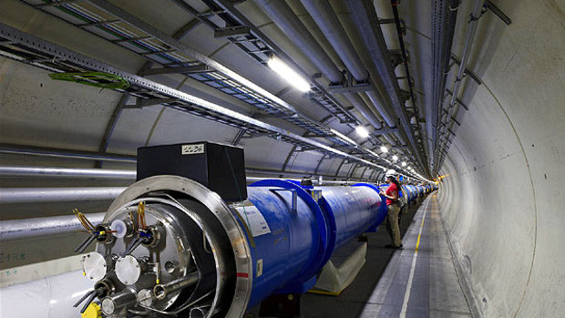 The tunnel in the Large Hadron Collider at CERN near Geneva.