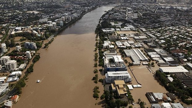 The flood peaks in Brisbane on January 13, 2011.

