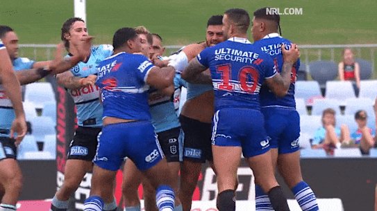 Tevita Pangai jnr throws a punch during the trial