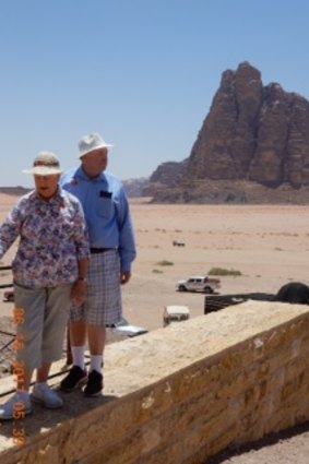 Wayne and Joan Whitehead at Aqaba, the seaport in Jordan which is part of the Lawrence of Arabia legend.